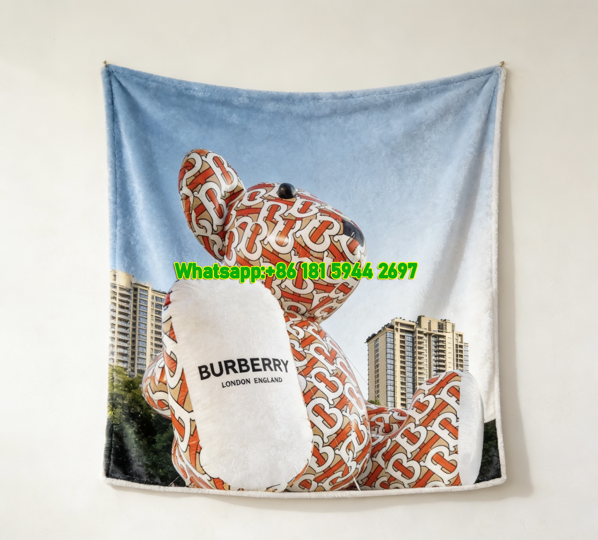 Burberry TB Monogram Giant Teddy Bear Flannel Sofa Throw Blanket for Wall Decor B059